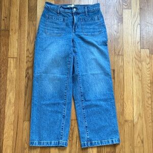 Madewell Perfect Vintage Wide Leg Jean 27P Petite Stretch Patch Pocket Mid Rise